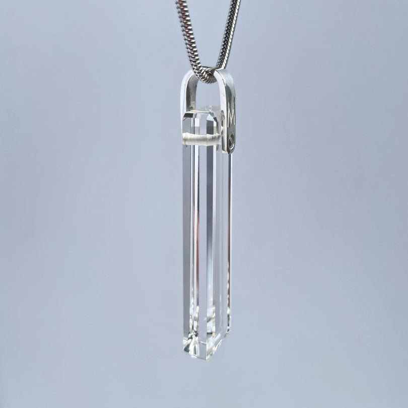 KIO Pure Natural Crystal Square Necklace 925 Silver Pendant Necklace (Letter)