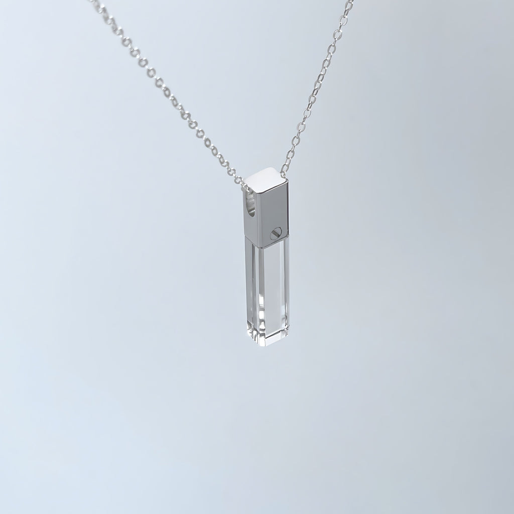 KIO 925 Silver Fully Transparent Crystal Cube Necklace