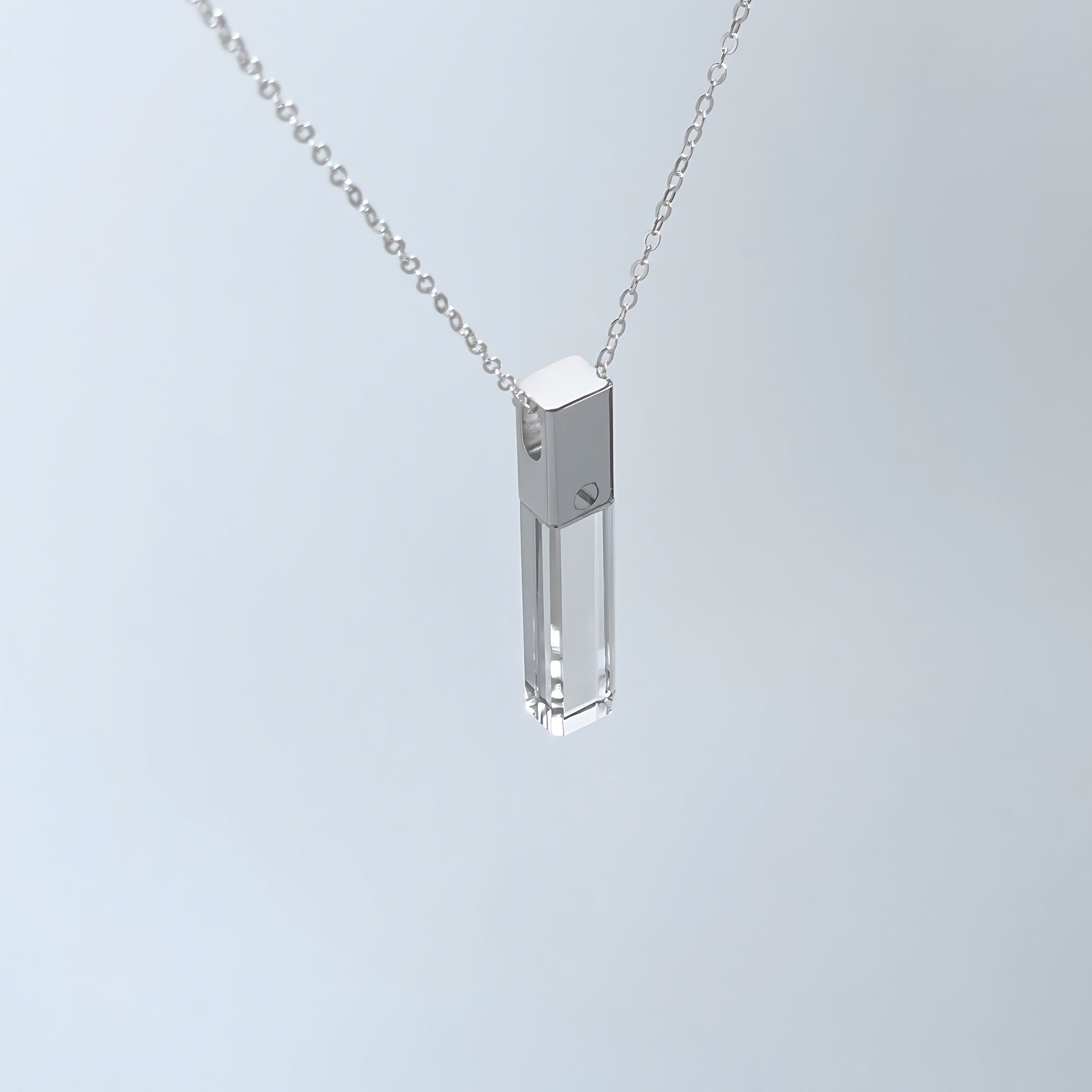 KIO 925 Silver Fully Transparent Crystal Cube Necklace