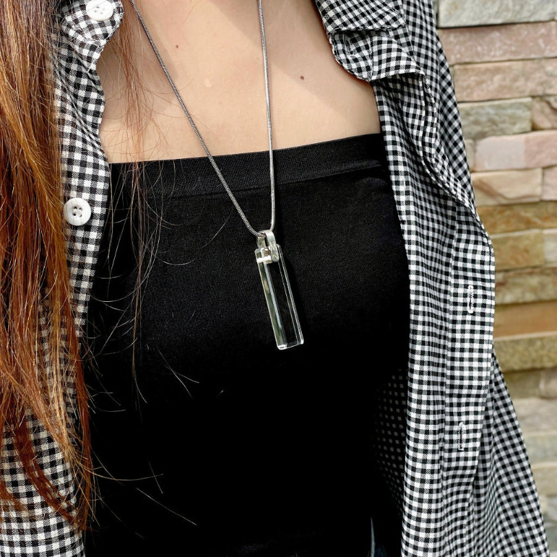 KIO Pure Natural Crystal Square Necklace 925 Silver Pendant Necklace (Letter)