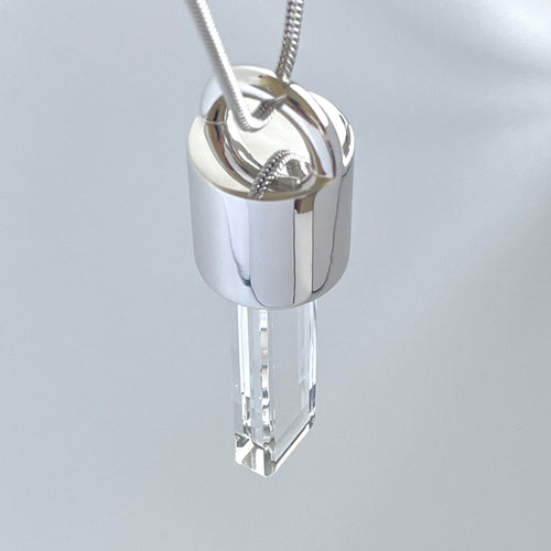 Minimalist Natural White Crystal Square Necklace in S925 Silver