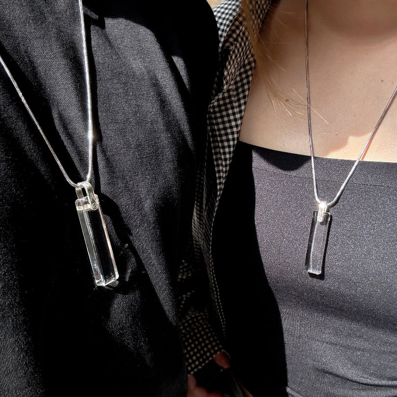 KIO Pure Natural Crystal Square Necklace 925 Silver Pendant Necklace (Letter)