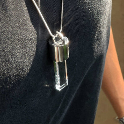 KIO Pure Natural Crystal Square Necklace 925 Silver Pendant Necklace（Circular）