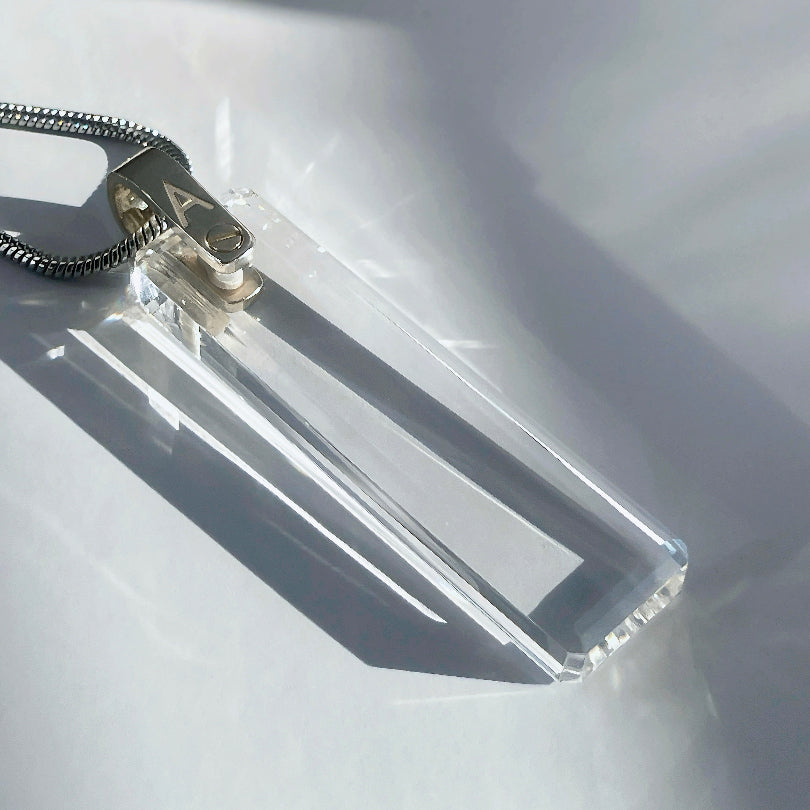 KIO Pure Natural Crystal Square Necklace 925 Silver Pendant Necklace (Letter)