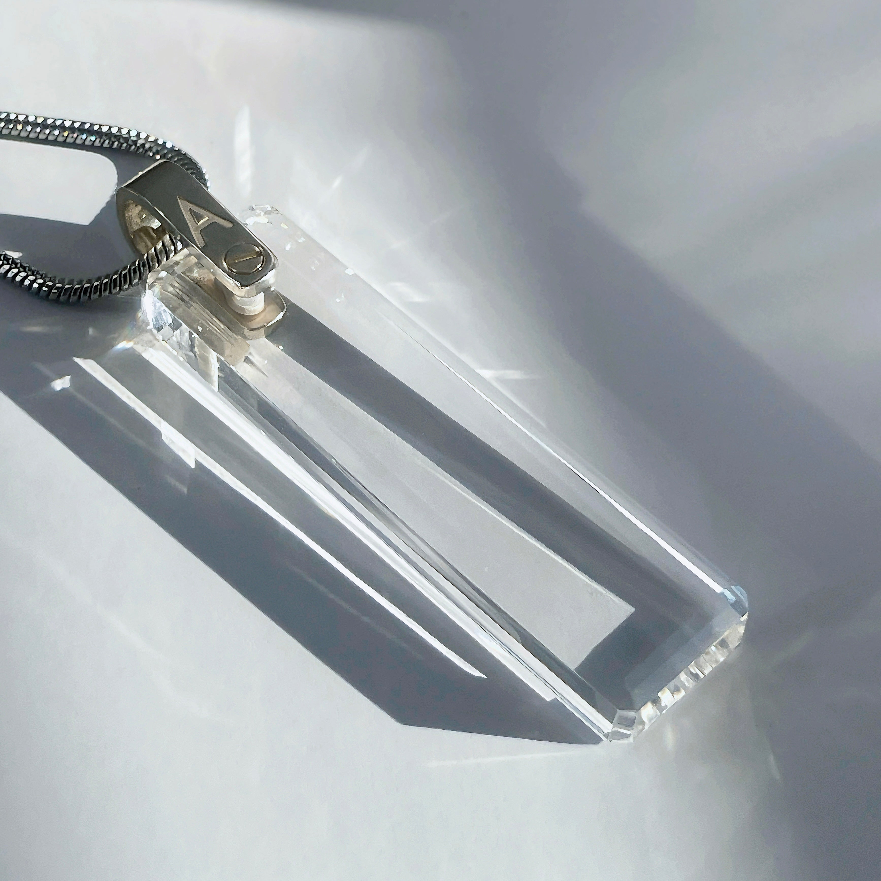 KIO Pure Natural Crystal Square Necklace 925 Silver Pendant Necklace (Letter)