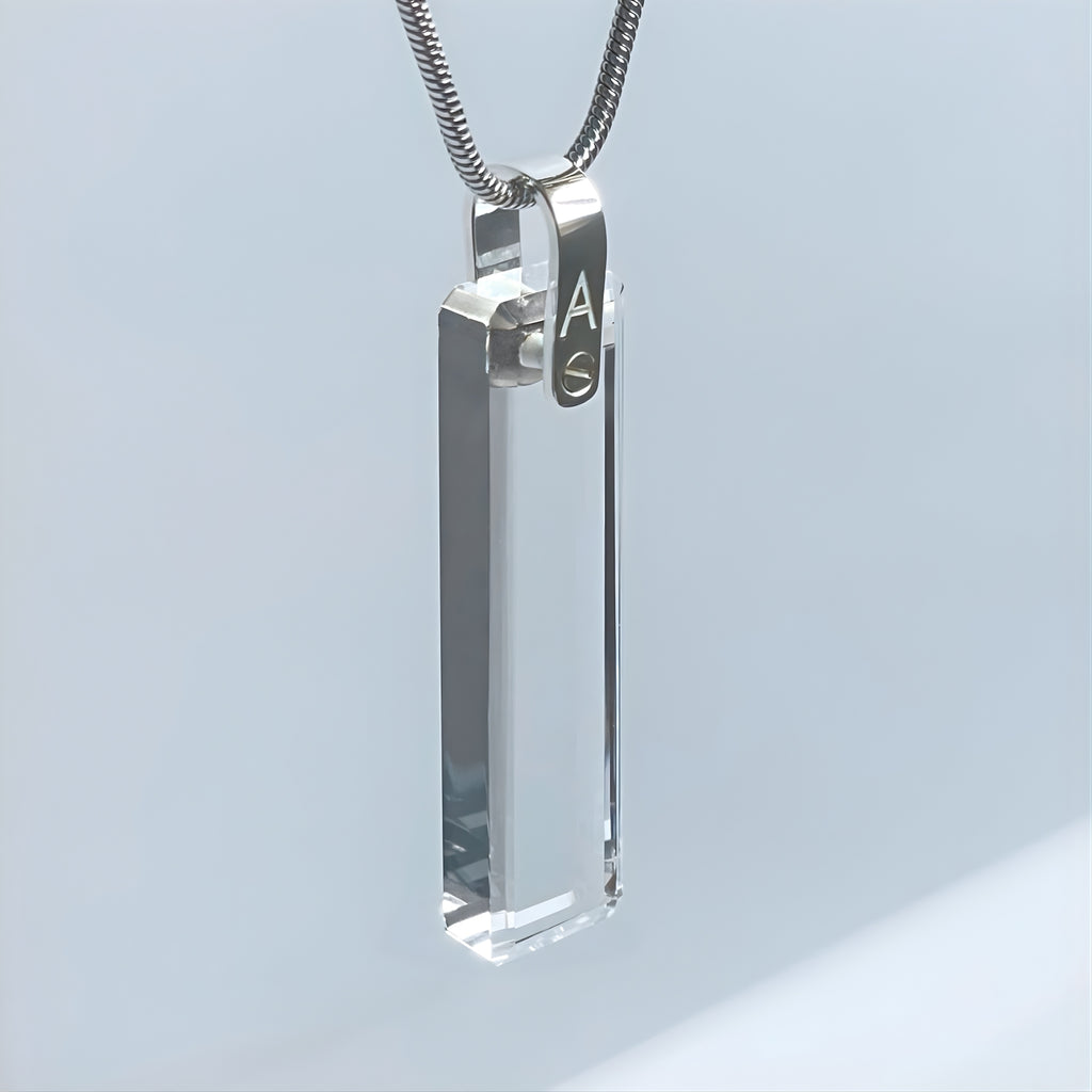 KIO Pure Natural Crystal Square Necklace 925 Silver Pendant Necklace (Letter)