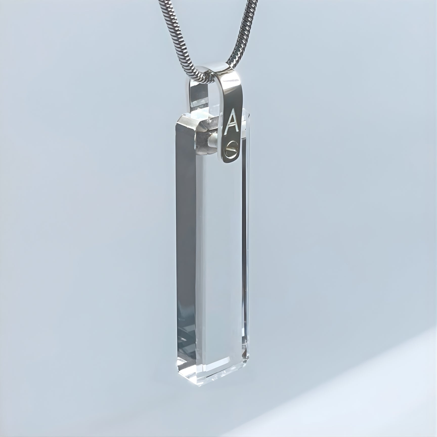 KIO Pure Natural Crystal Square Necklace 925 Silver Pendant Necklace (Letter)